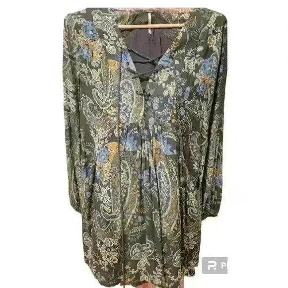 Free People Dress Size S Rain Shine Mini Tunic Boho Floral Paisley Oversized - Picture 4 of 16